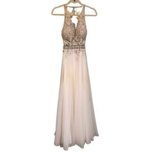 Aspeed USA Gown XS Wedding Bride Crystals Beaded Open Back Lace Sleeveless White